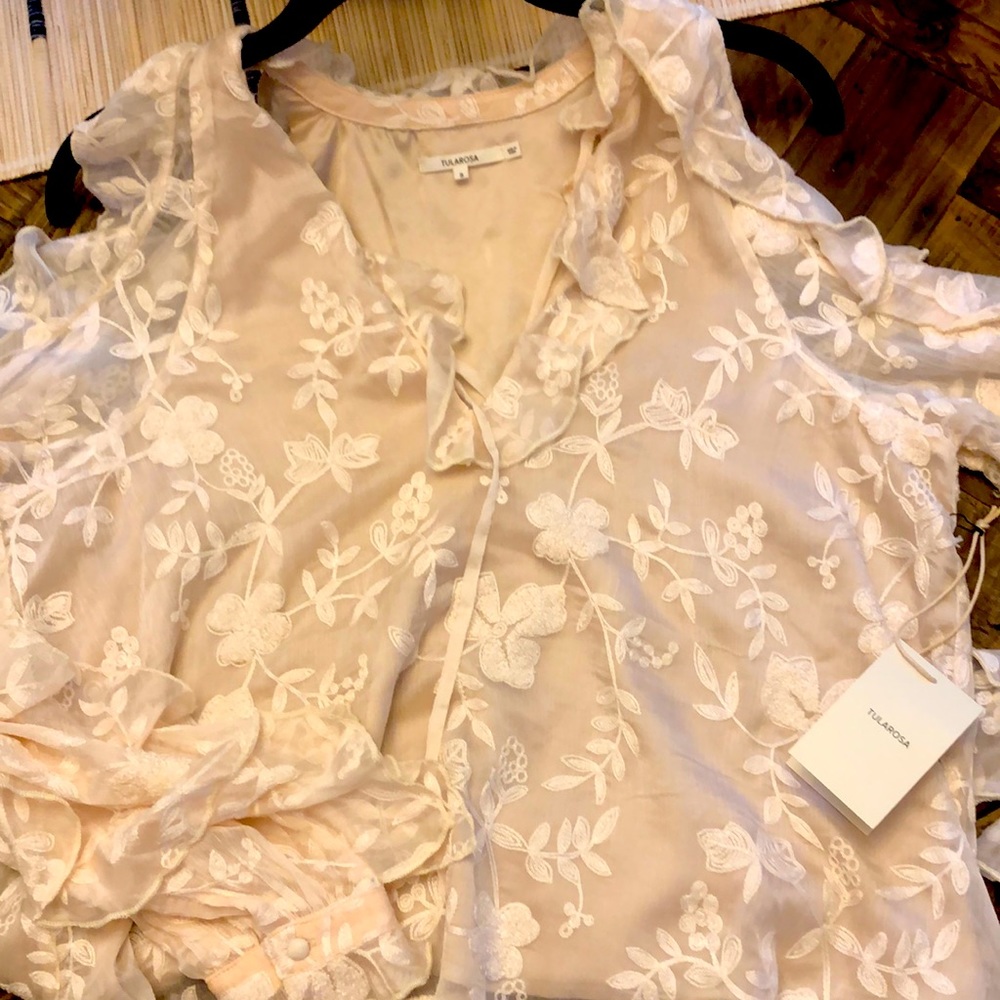 Creme colored overlaid lace top